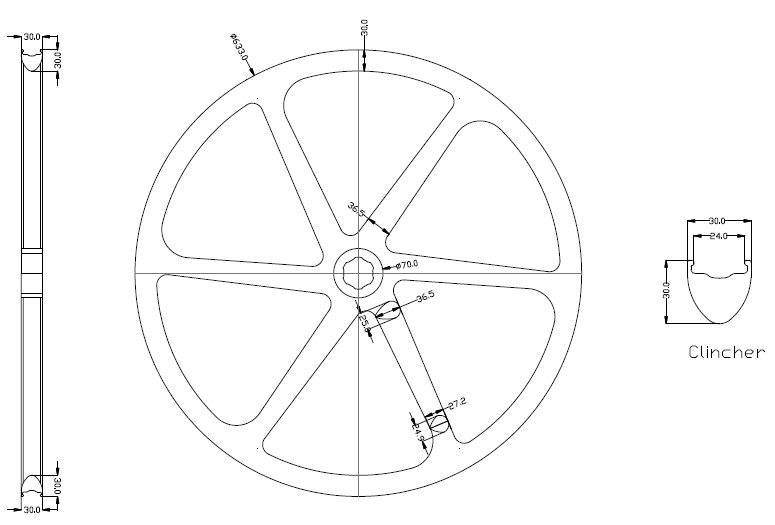 6-spoke carbon wheel drawing