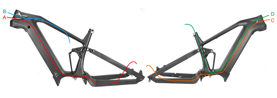 Sistema di passaggio cavi per telaio in carbonio per e-bike PXE18