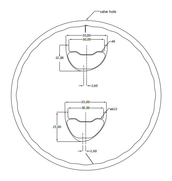 disegno in sezione del cerchio MTB XC ondulato 29er