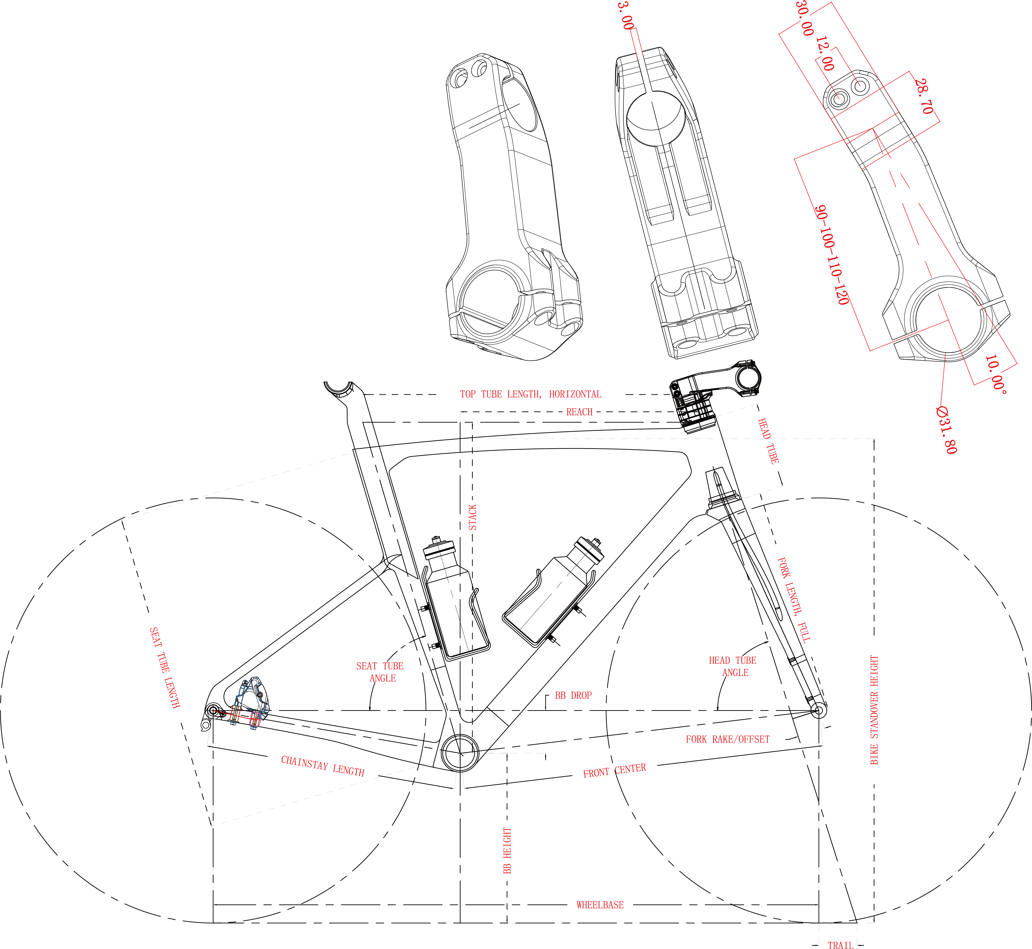 geometria del telaio da strada in carbonio PXR017S-D