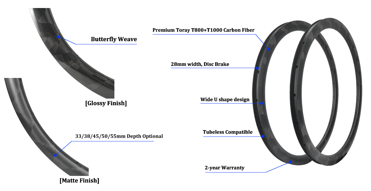 butterfly weave road disc brake carbon rims