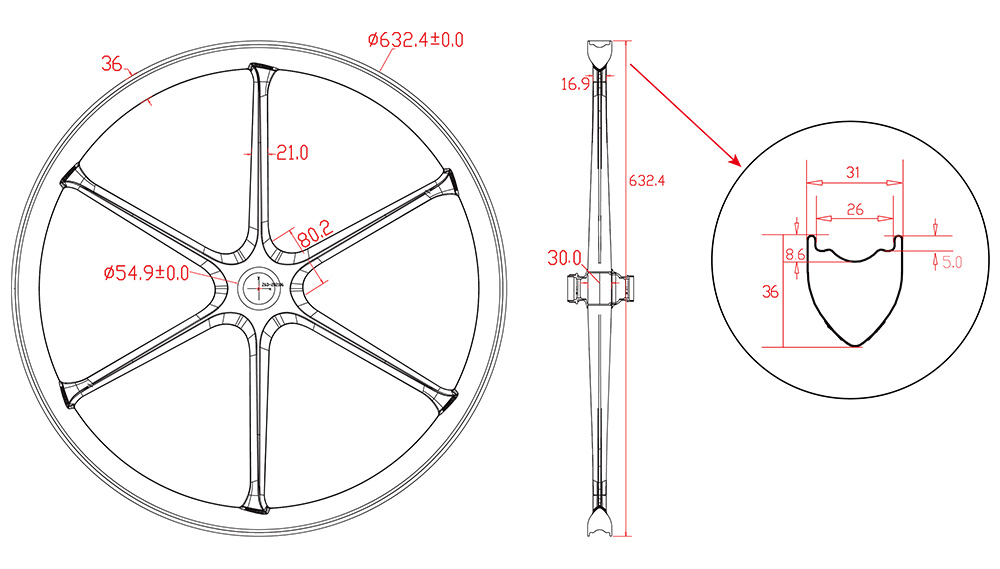 6-spoke carbon wheel drawing
