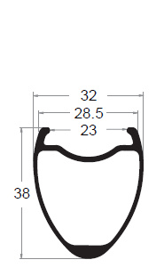 23mm Inner Width road rim cross section 38mm