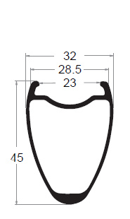 23mm Inner Width road rim cross section 45mm