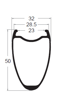 23mm Inner Width road rim cross section 50mm