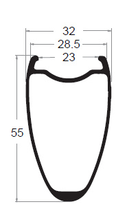 23mm Inner Width road rim cross section 55mm