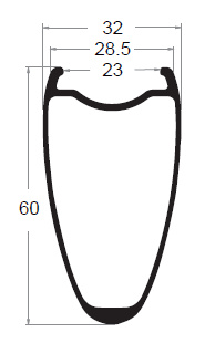 23mm Inner Width road rim cross section 60mm