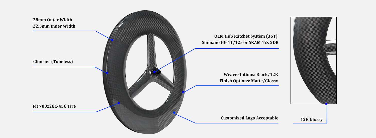 120mm super deep 3-spoke carbon wheel