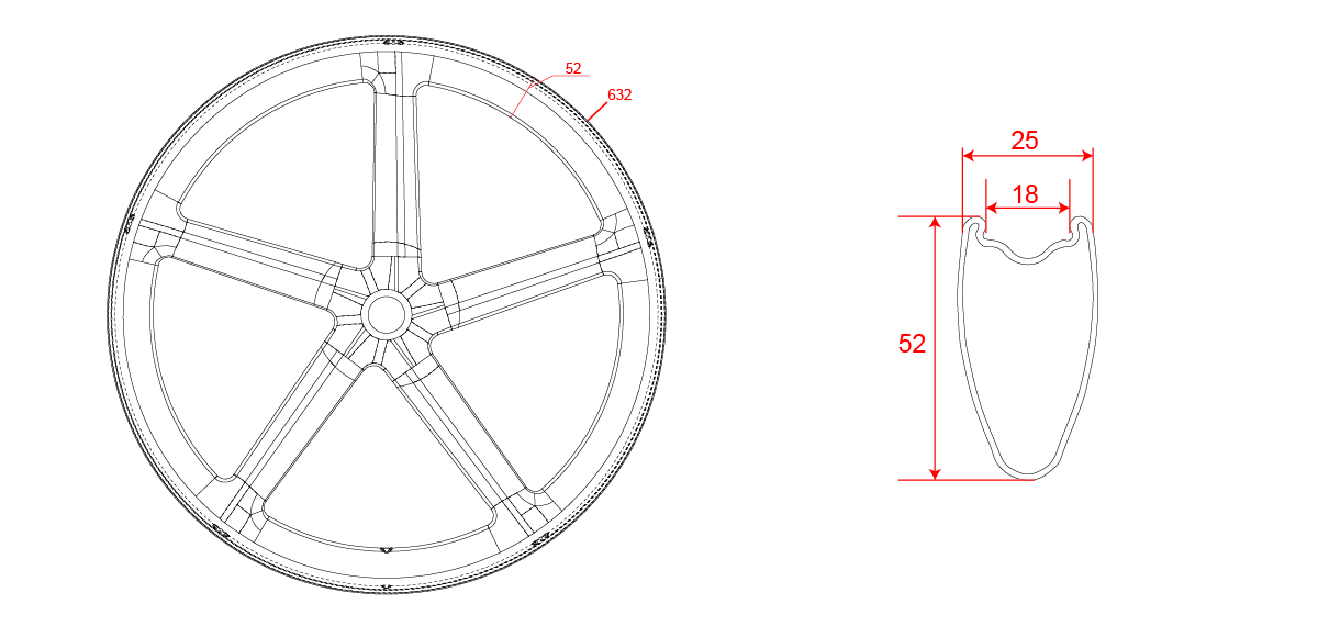 ProX 5-spoke carbon wheel drawing