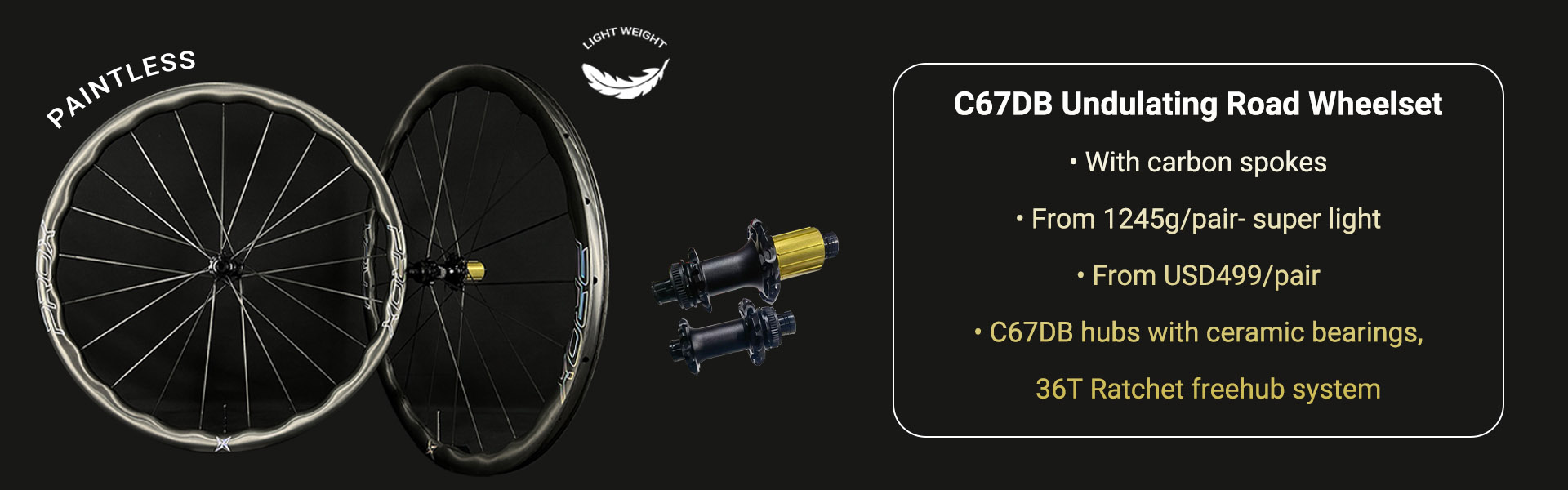 ProX Super Light Carbon Spoke Wheels C67DB Undulating Road Wheelset