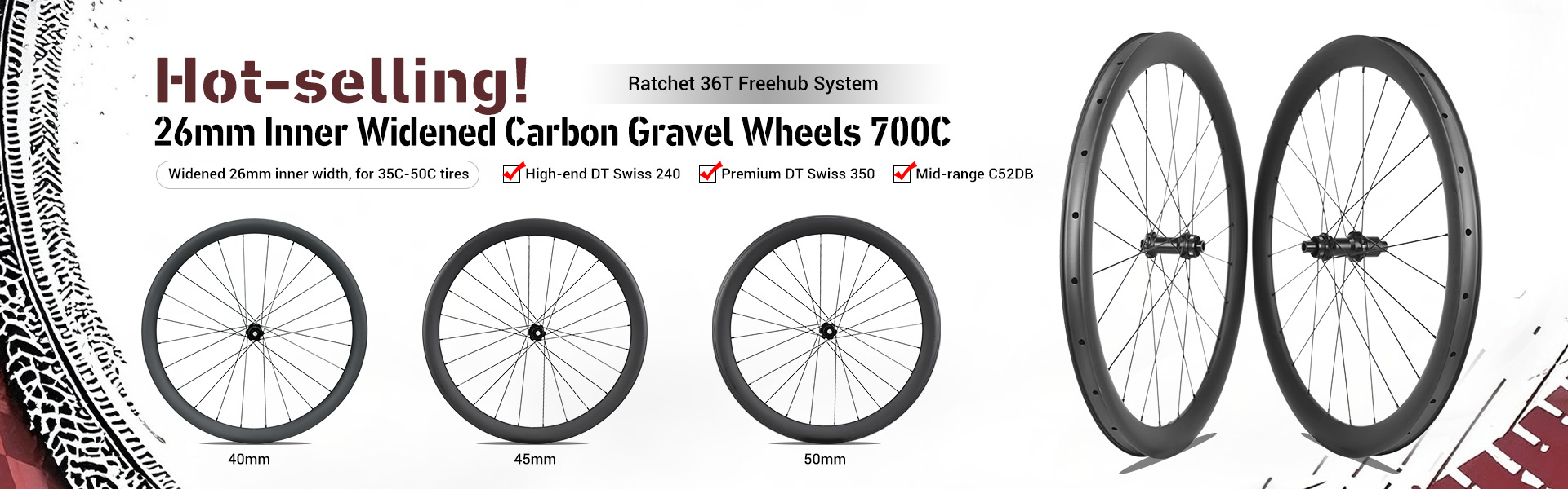 Widened Carbon Gravel Wheels 700C